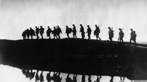 This stark image of soldiers walking in the mist nicely expresses how little Hemingway provides in the way of setting and description. 