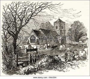 view-of-a-church-in-the-countryside-victorian-woodcut-engraving-dated-emj53h